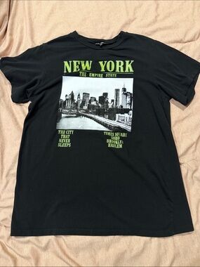 Fashion Nova Black Tee with Neon Green New York Graphic